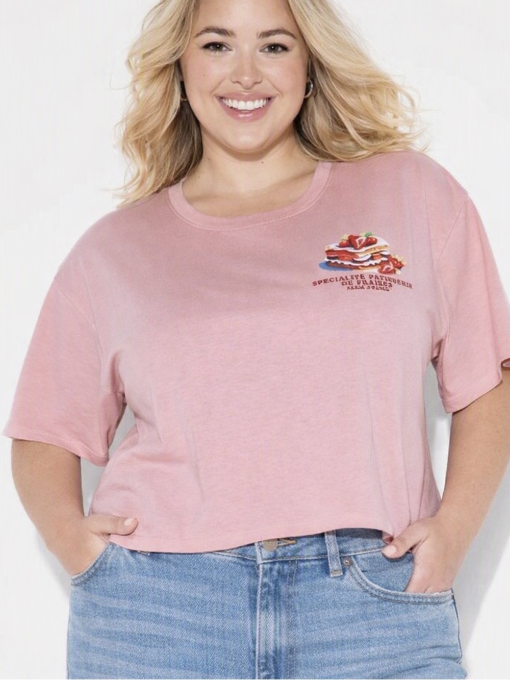 5/$25 Modern Lux Pink Boxy Cropped T-Shirt - Strawberry Shortcake Graphic Tee 3X